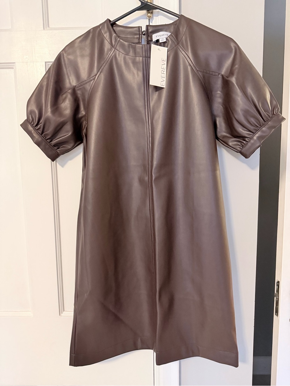 NWT Evereve Faux Leather Shift Dress in Deep Chocolate Brown